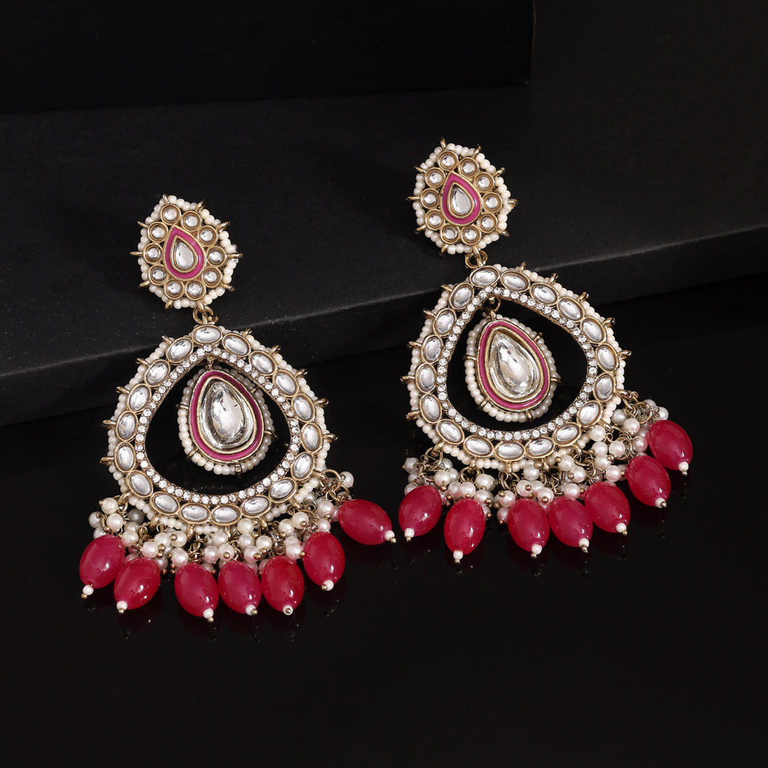 Rani Color Kundan Earrings (KDE964RNI) Jewellery GetGlit