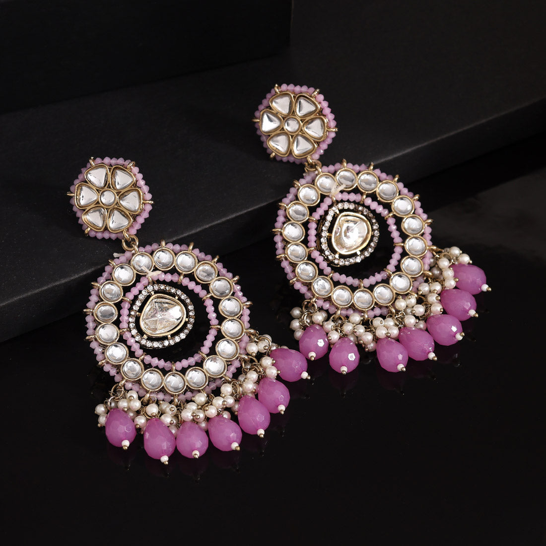 Light Purple Color Kundan Earrings (KDE965LPRP)