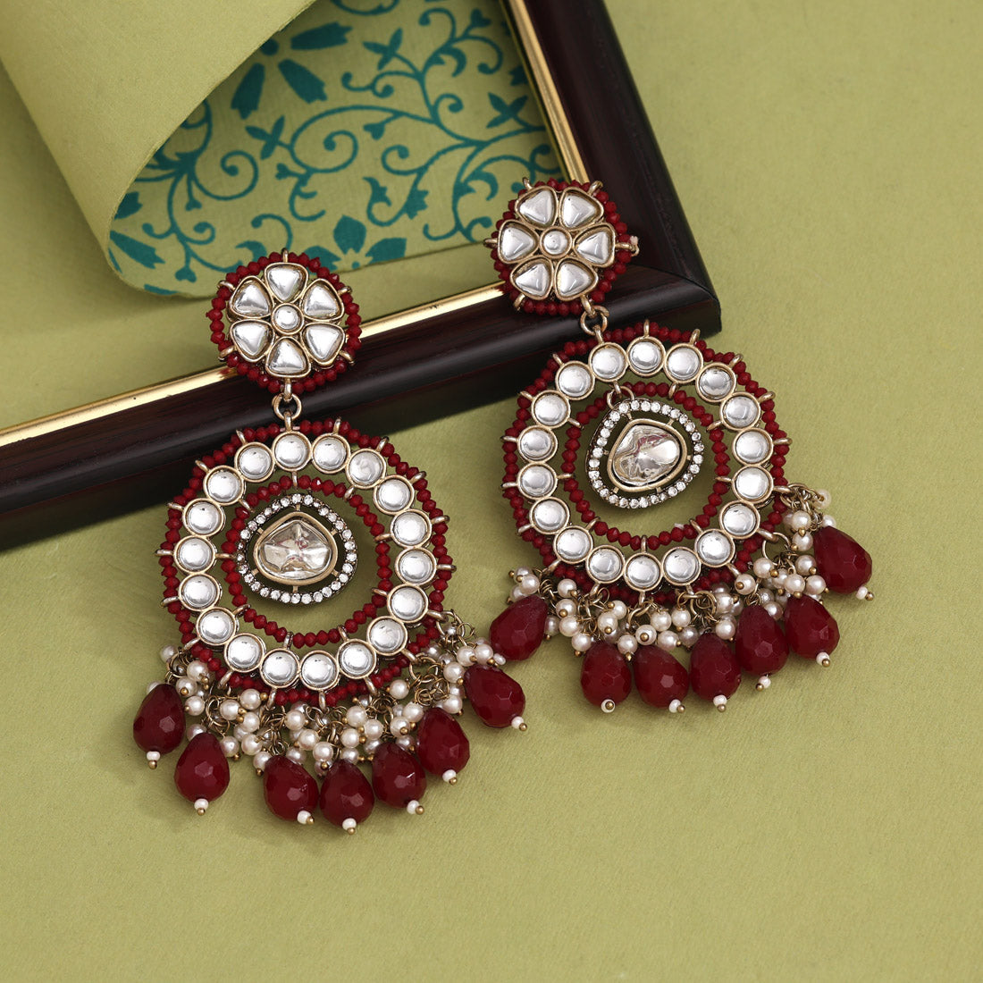 Maroon Color Kundan Earrings (KDE965MRN) Jewellery GetGlit