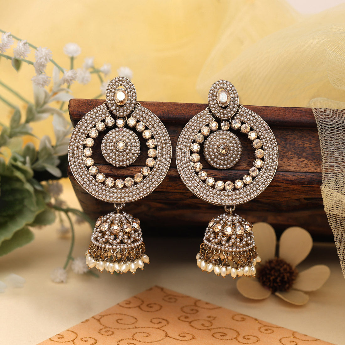 Gold Color Kundan Earrings (KDE969GLD) Jewellery GetGlit