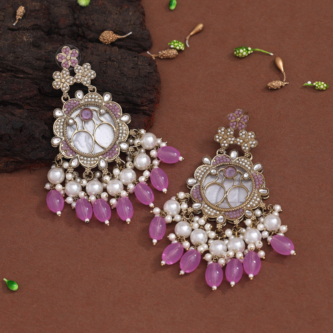 Light Purple Color Mother Of Pearl Kundan Earrings (KDE970LPRP) Jewellery GetGlit