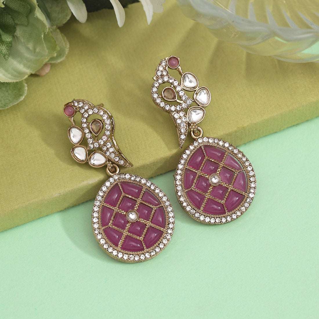 Light Purple Color Kundan Earrings (KDE971LPRP) Jewellery GetGlit