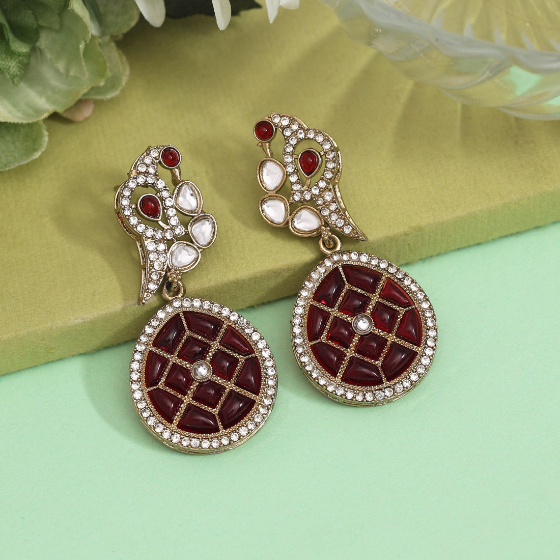 Maroon Color Kundan Earrings (KDE971MRN) Jewellery GetGlit   