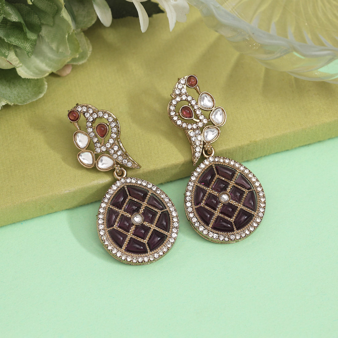 Purple Color Kundan Earrings (KDE971PRP) Jewellery GetGlit   