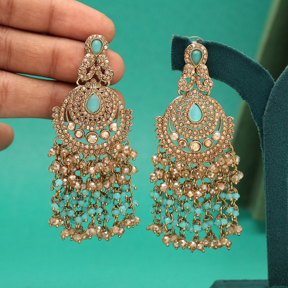 Firozi Color Kundan Pakistani Earrings (KDE980FRZ) Jewellery GetGlit