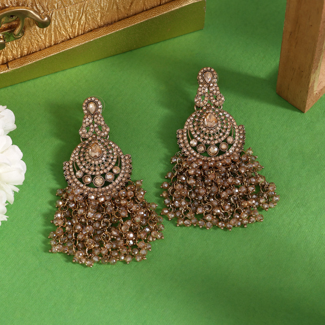 Gold Color Kundan Pakistani Earrings (KDE980GLD) Jewellery GetGlit