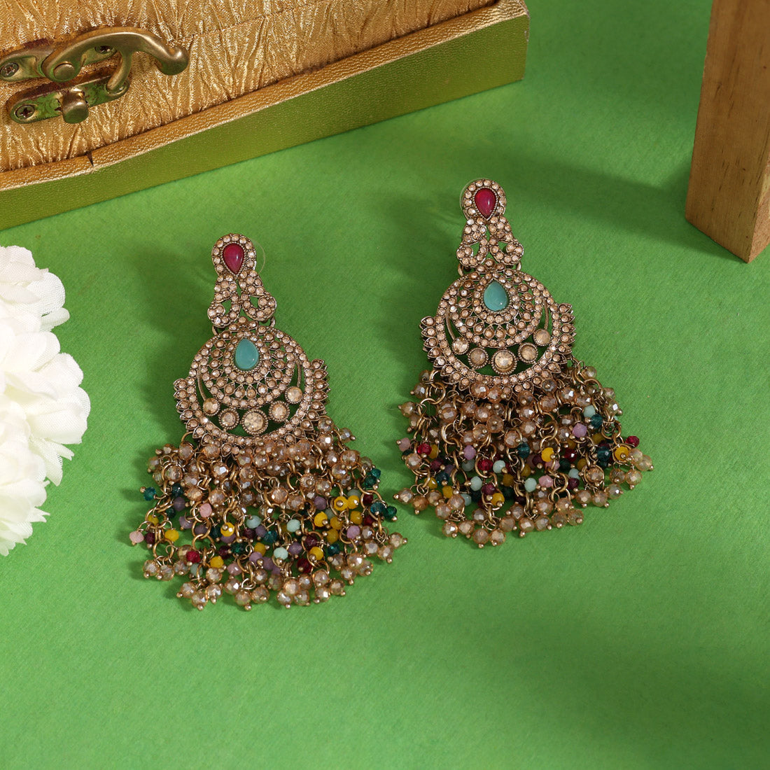 Multi Color Kundan Pakistani Earrings (KDE980MLT) Jewellery GetGlit