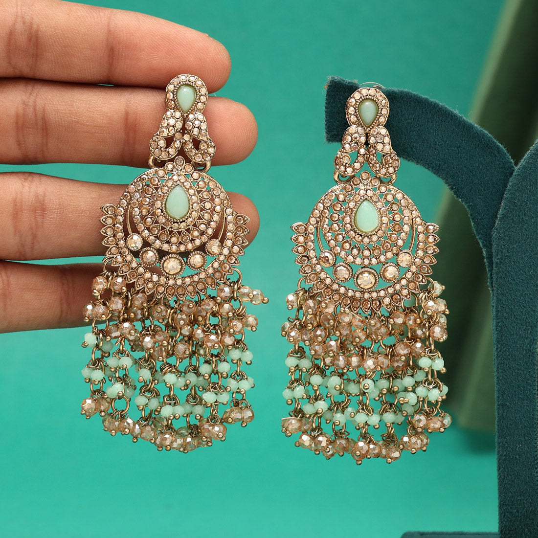 Pista Green Color Kundan Pakistani Earrings (KDE980PGRN) Jewellery GetGlit