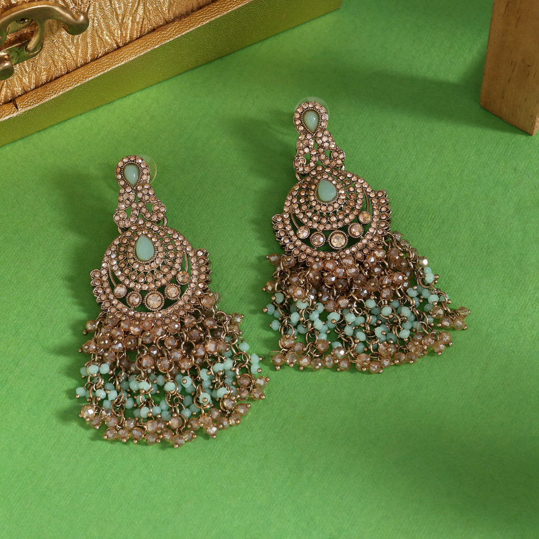 Pista Green Color Kundan Pakistani Earrings (KDE980PGRN) Jewellery GetGlit