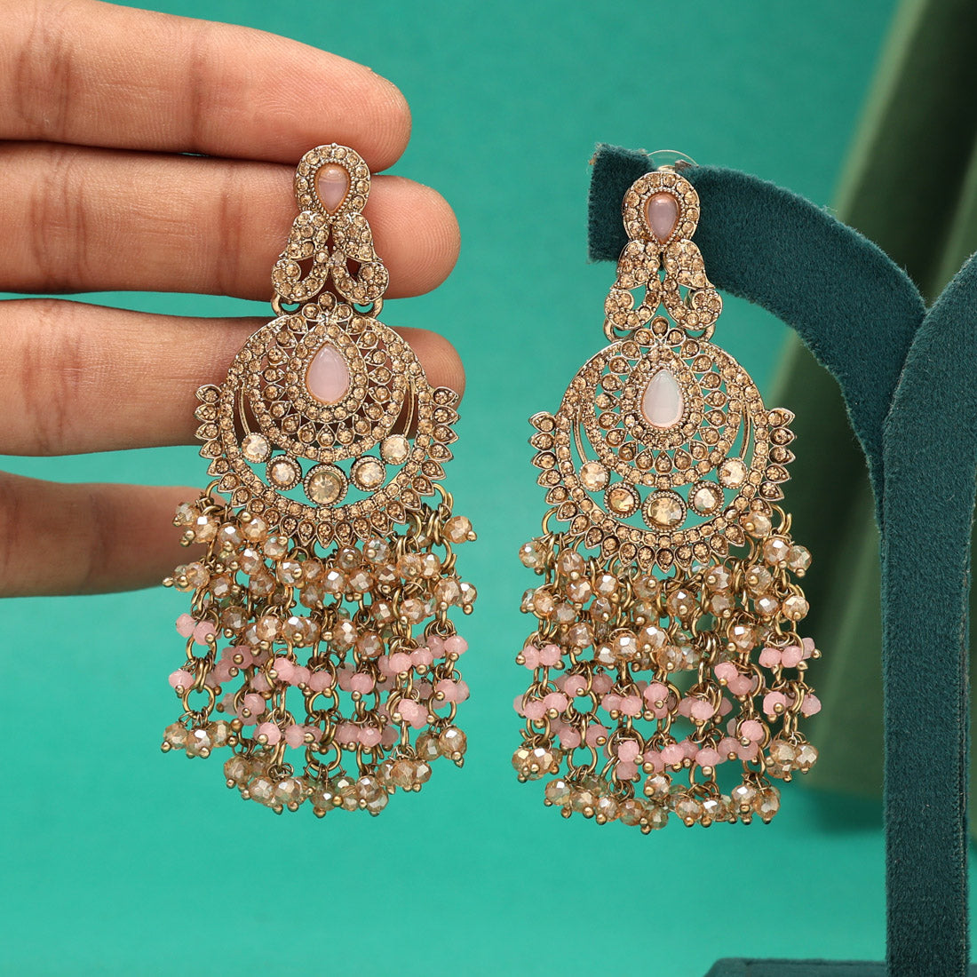 Pink Color Kundan Pakistani Earrings (KDE980PNK) Jewellery GetGlit