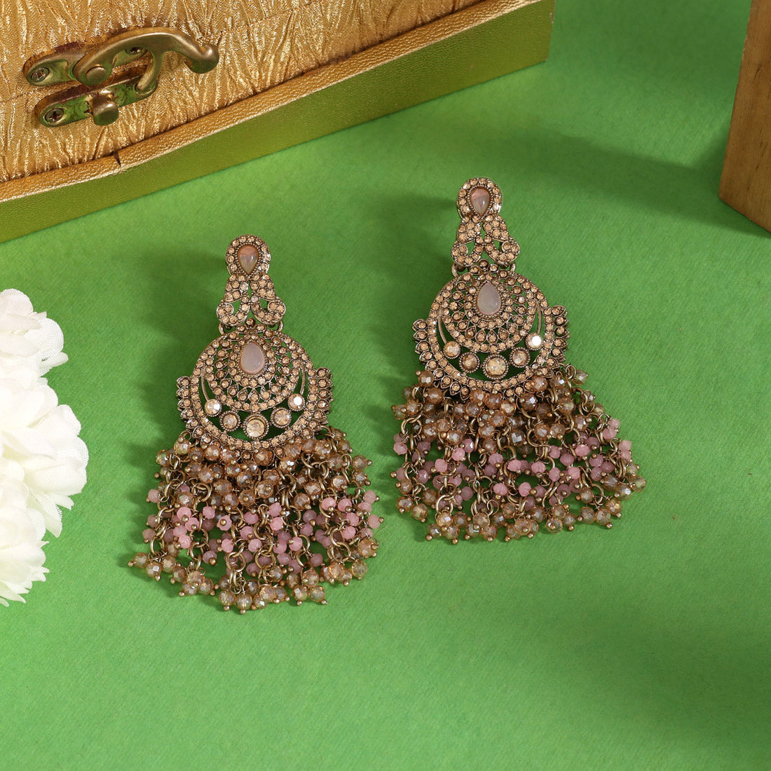 Pink Color Kundan Pakistani Earrings (KDE980PNK) Jewellery GetGlit