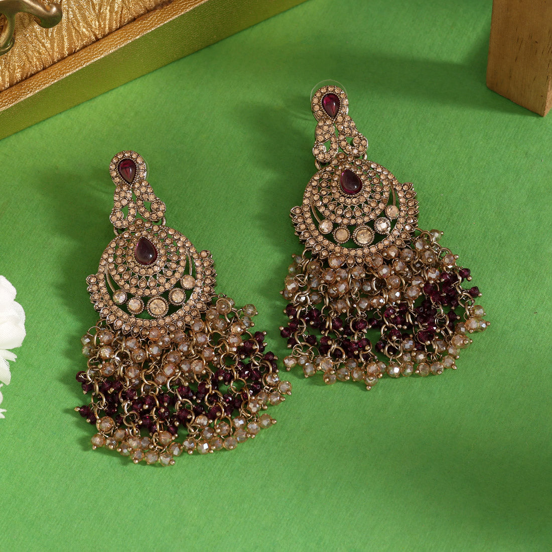 Purple Color Kundan Pakistani Earrings (KDE980PRP) Jewellery GetGlit