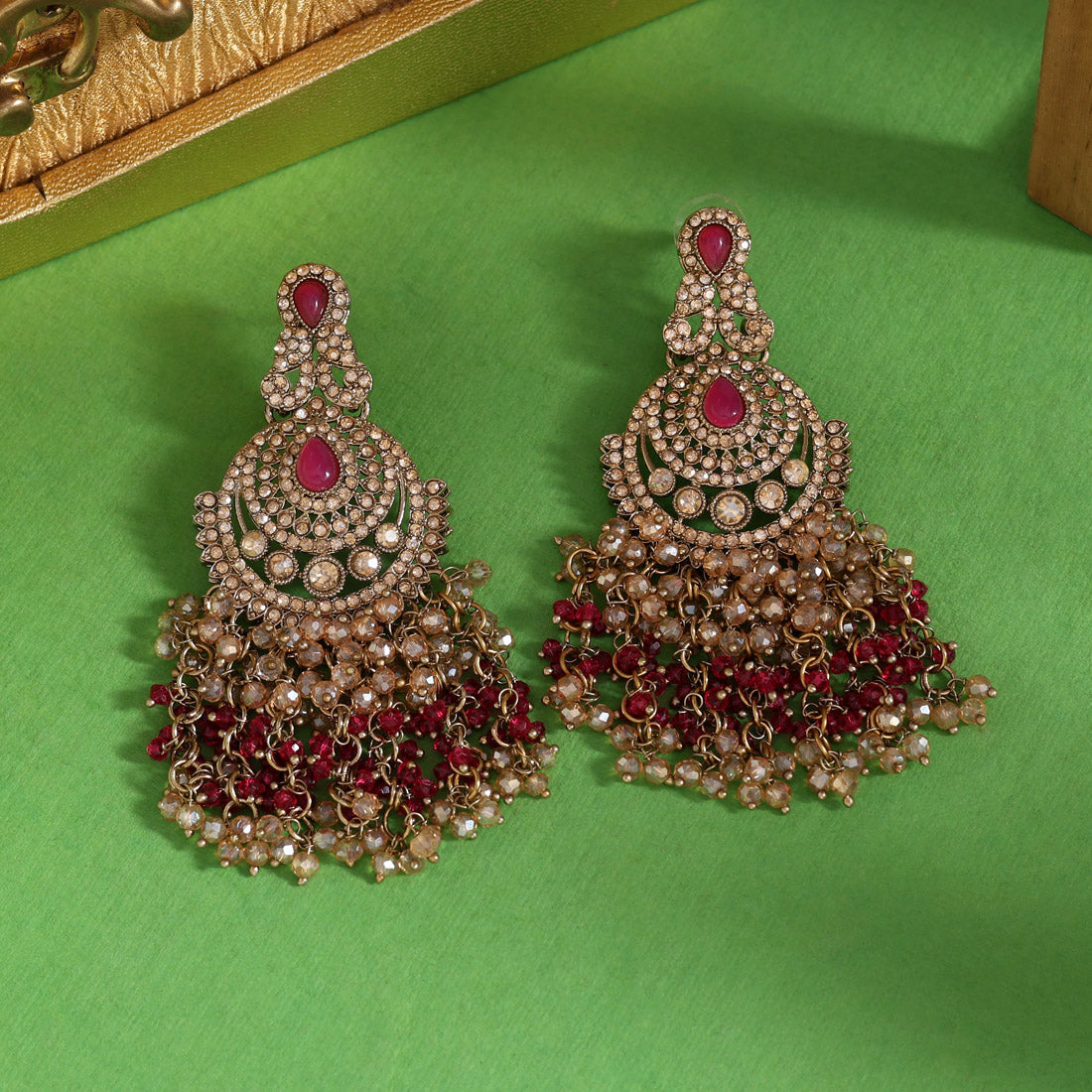 Rani Color Kundan Pakistani Earrings (KDE980RNI) Jewellery GetGlit