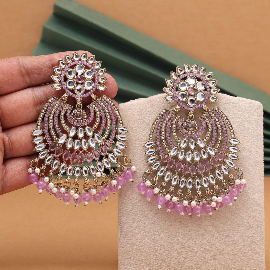 Light Purple Color Kundan Pakistani Earrings (KDE981LPRP) Jewellery GetGlit