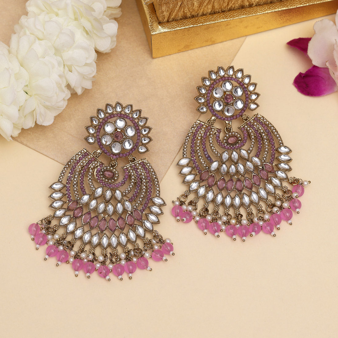 Light Purple Color Kundan Pakistani Earrings (KDE981LPRP) Jewellery GetGlit