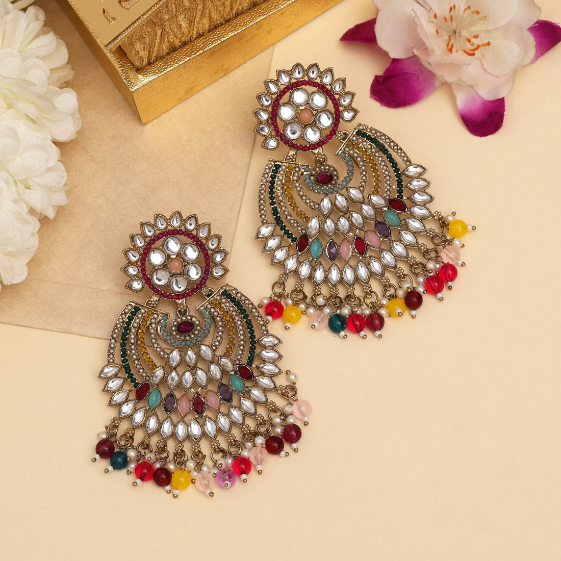 Multi Color Kundan Pakistani Earrings (KDE981MLT) Jewellery GetGlit