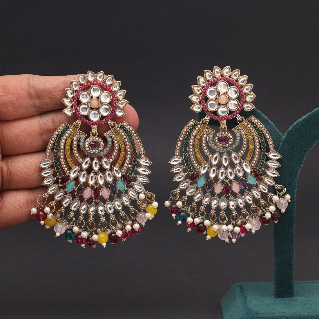 Multi Color Kundan Pakistani Earrings (KDE981MLT) Jewellery GetGlit