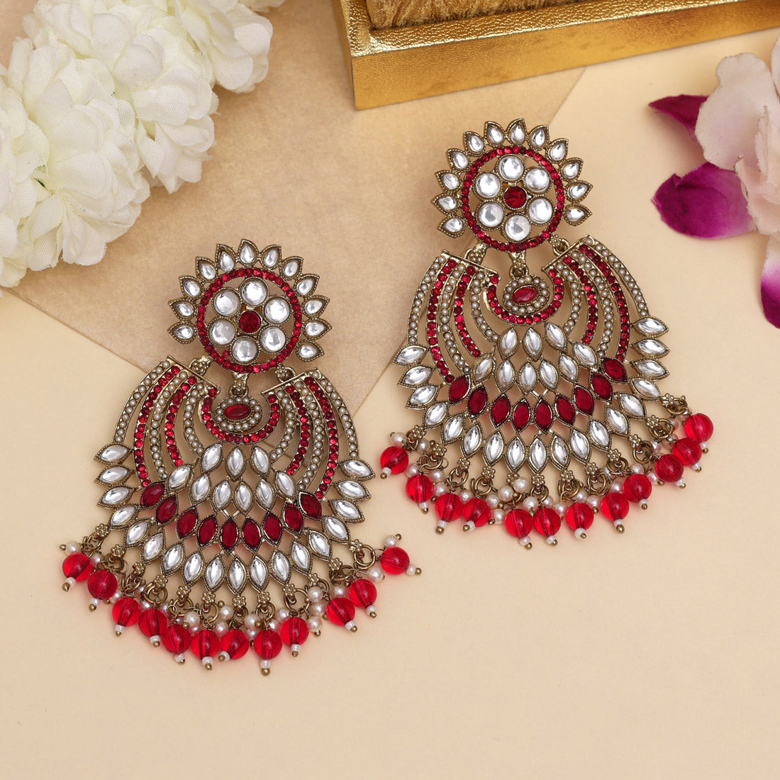 Rani Color Kundan Pakistani Earrings (KDE981RNI) Jewellery GetGlit