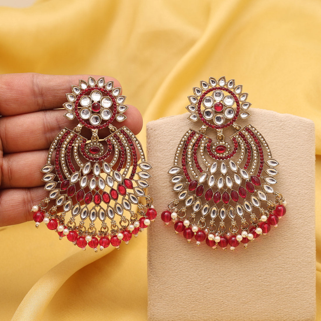 Rani Color Kundan Pakistani Earrings (KDE981RNI) Jewellery GetGlit