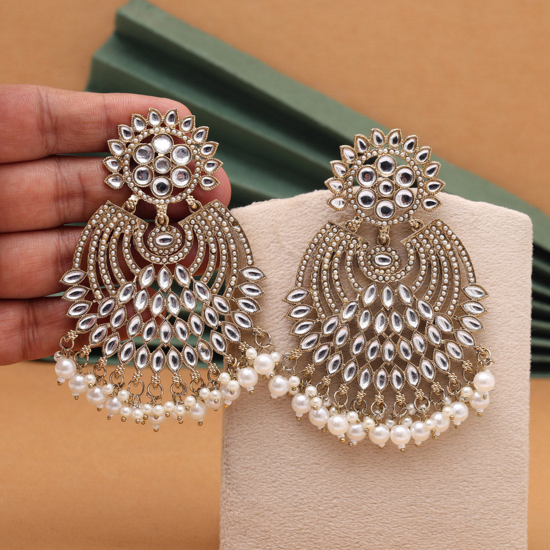 White Color Kundan Pakistani Earrings (KDE981WHT) Jewellery GetGlit