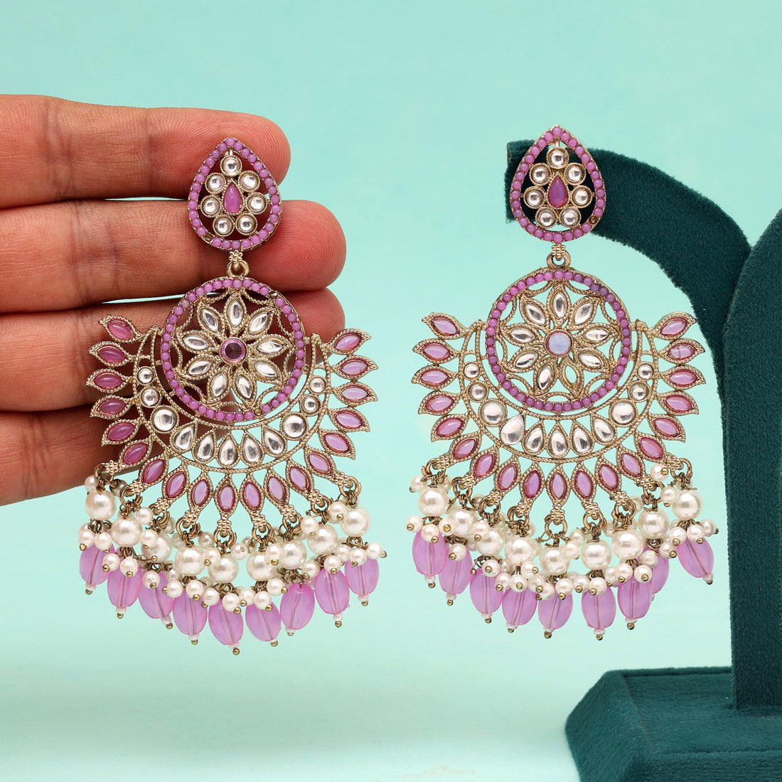 Light Purple Color Kundan Pakistani Earrings (KDE982LPRP) Jewellery GetGlit