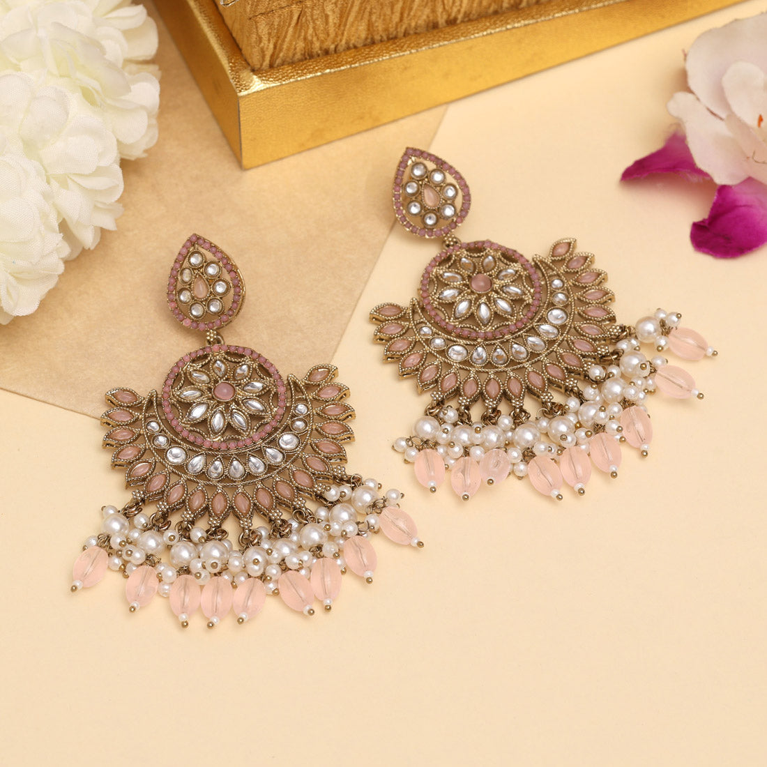 Pink Color Kundan Pakistani Earrings (KDE982PNK) Jewellery GetGlit