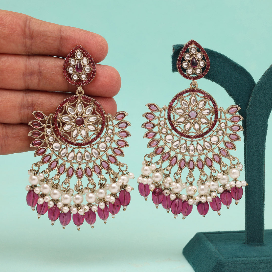 Purple Color Kundan Pakistani Earrings (KDE982PRP) Jewellery GetGlit