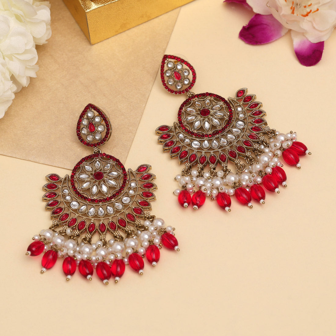 Rani Color Kundan Pakistani Earrings (KDE982RNI) Jewellery GetGlit