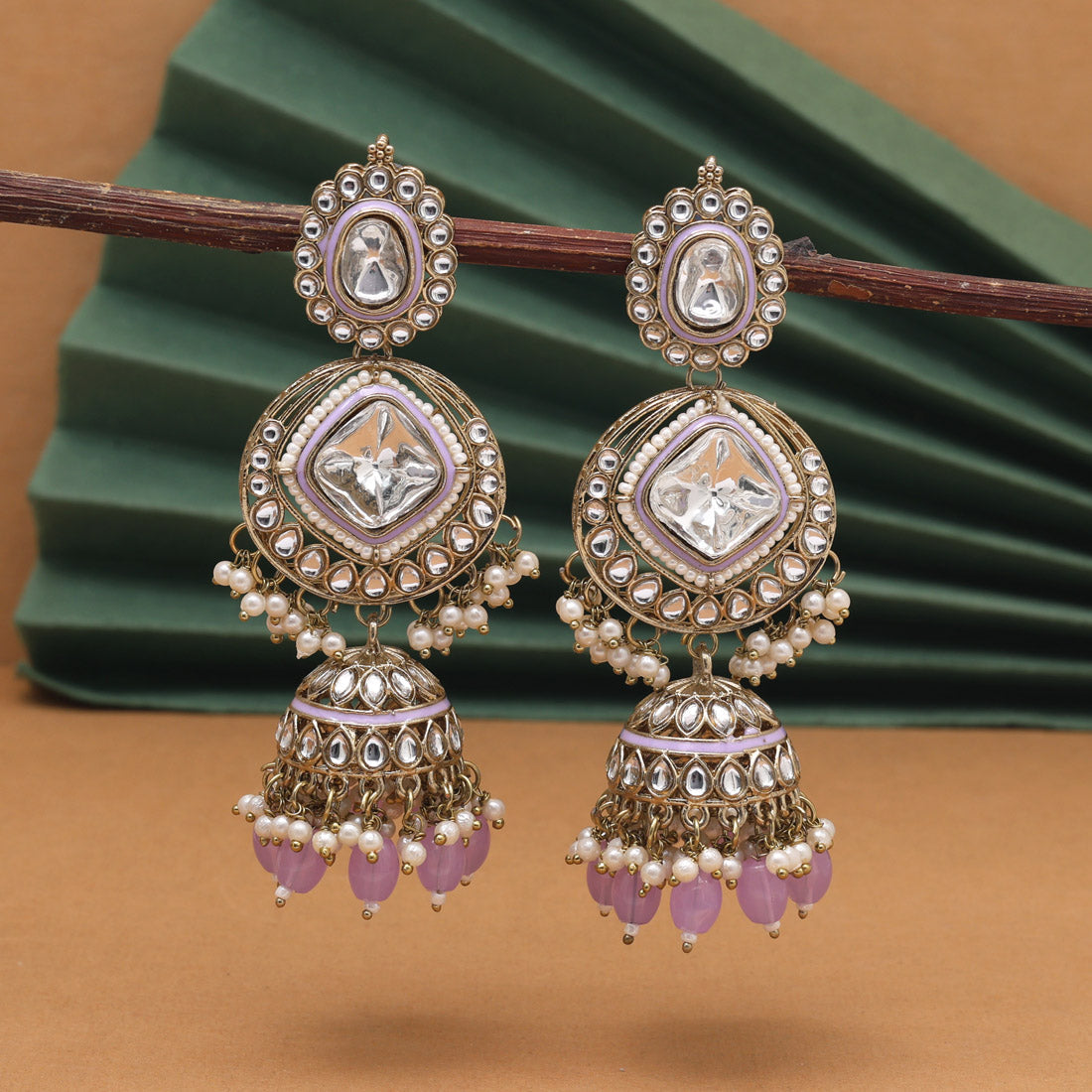 Light Purple Color Kundan Earrings (KDE983LPRP)