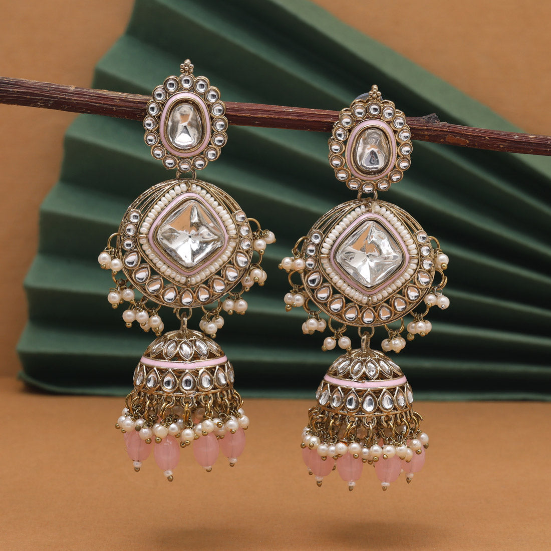 Pink Color Kundan Earrings (KDE983PNK)