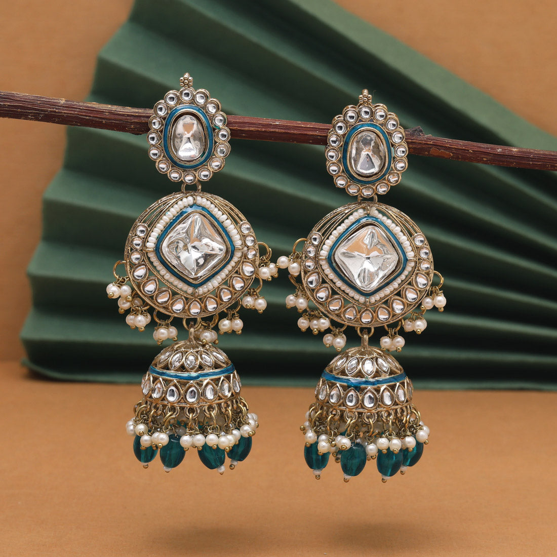 Rama Green Color Kundan Earrings (KDE983RGRN) Jewellery GetGlit