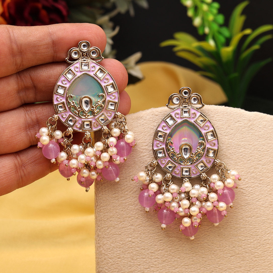 Light Purple Color Meena Work Kundan Earrings (KDE984LPRP) Jewellery GetGlit