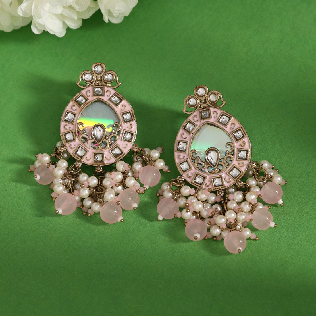 Pink Color Meena Work Kundan Earrings (KDE984PNK) Jewellery GetGlit