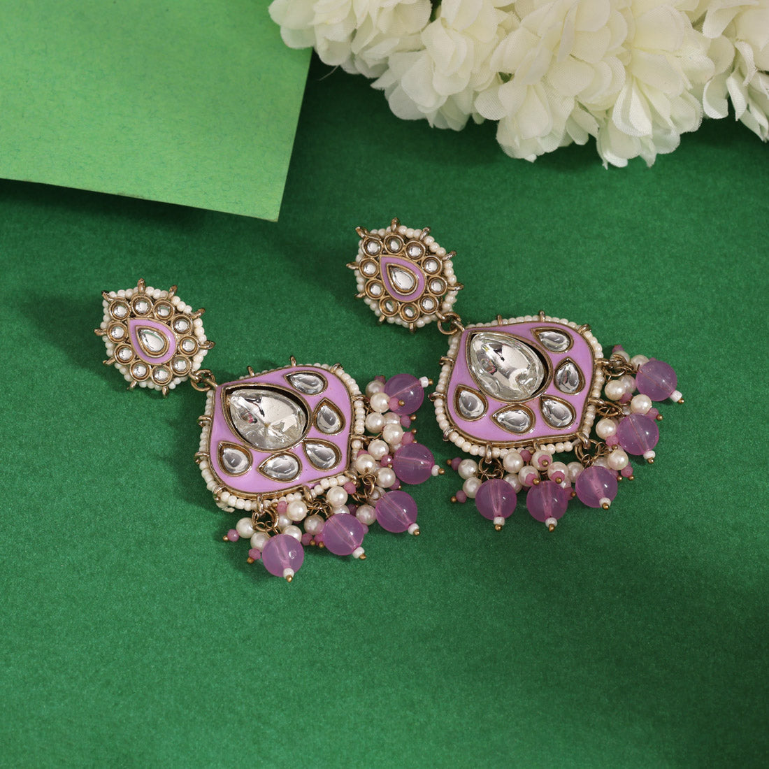 Light Purple Color Kundan Meenakari Earrings (KDE985LPRP)