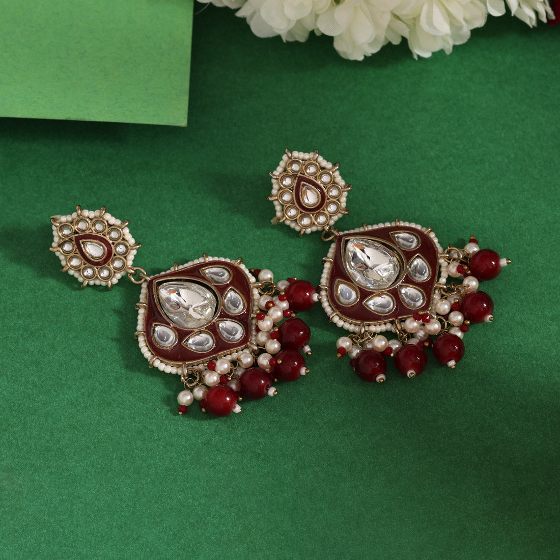 Maroon Color Kundan Meenakari Earrings (KDE985MRN) Jewellery GetGlit