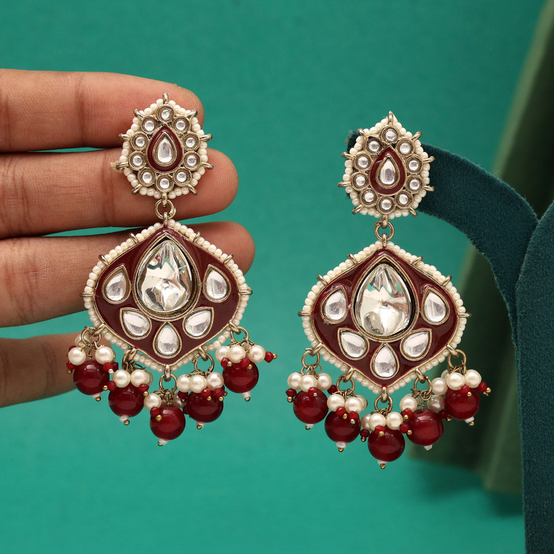 Maroon Color Kundan Meenakari Earrings (KDE985MRN)