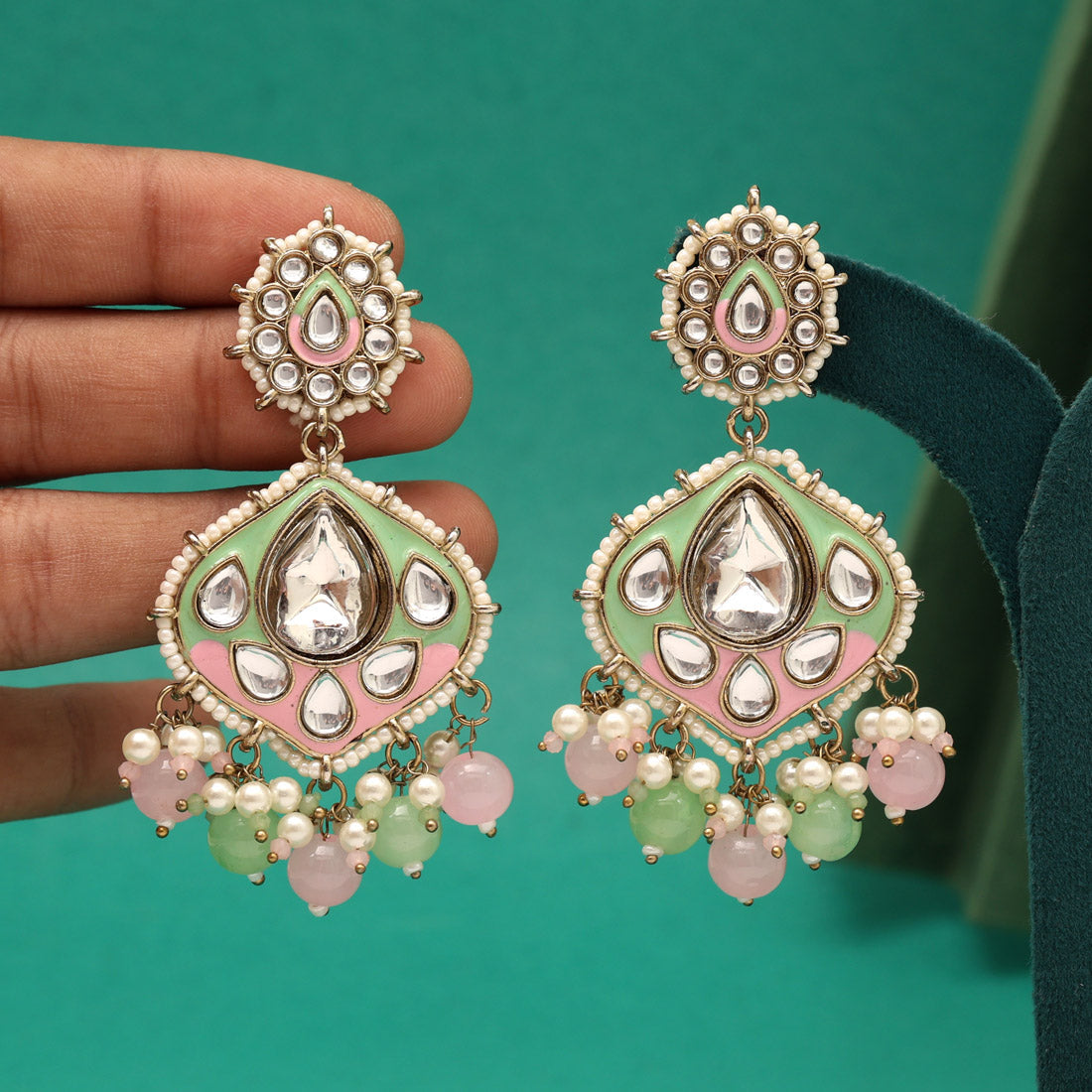 Pink Color Kundan Meenakari Earrings (KDE985PNK) Jewellery GetGlit