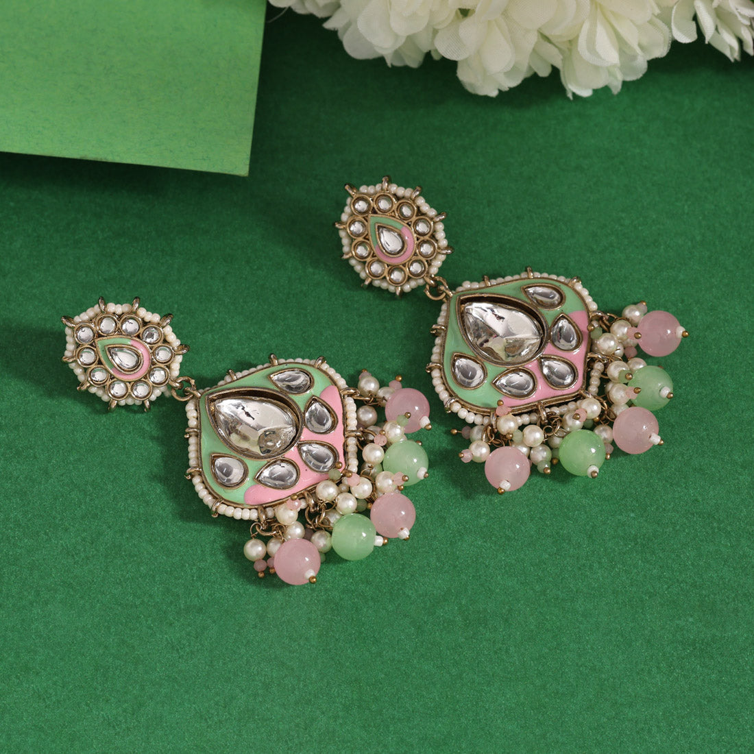 Pink Color Kundan Meenakari Earrings (KDE985PNK)