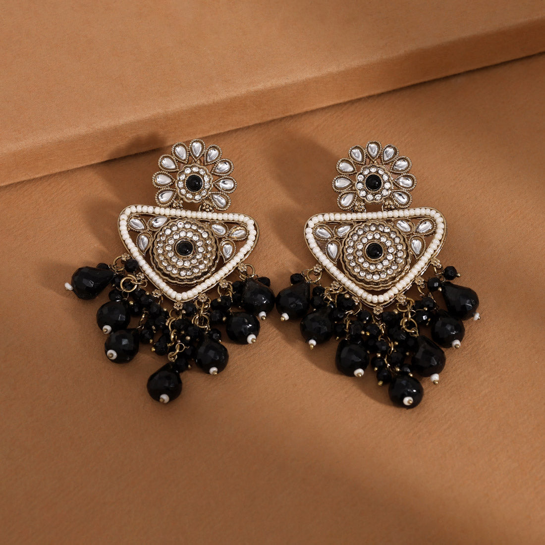 Black Color Kundan Earrings (KDE993BLK) Jewellery GetGlit