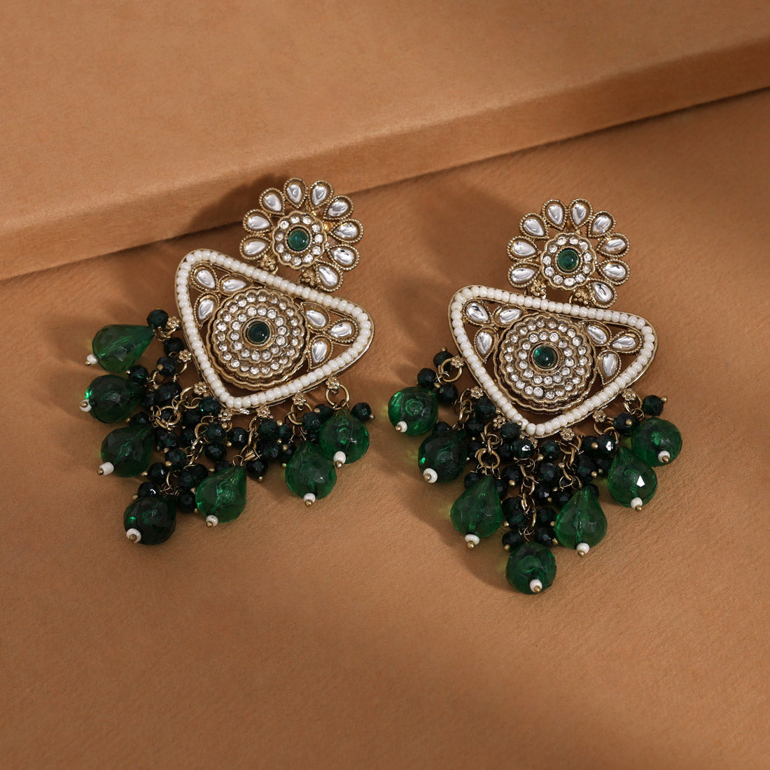 Green Color Kundan Earrings (KDE993GRN) Jewellery GetGlit