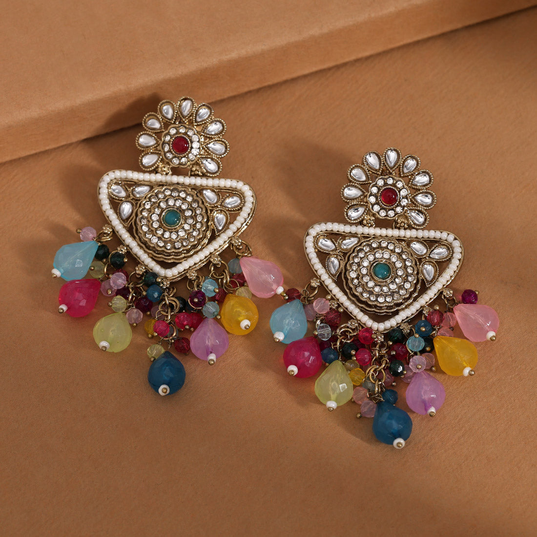 Multi Color Kundan Earrings (KDE993MLT)