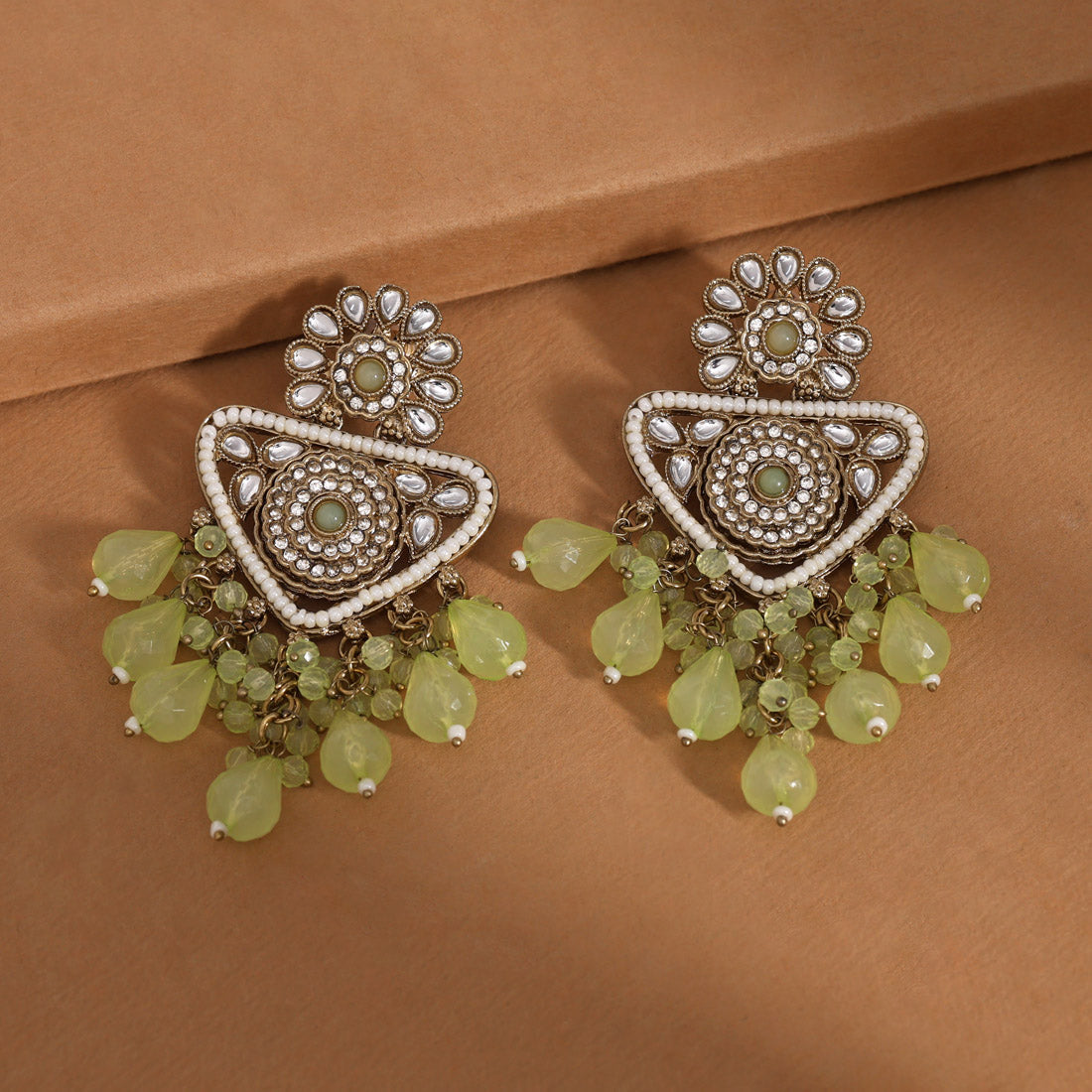 Pista Green Color Kundan Earrings (KDE993PGRN)