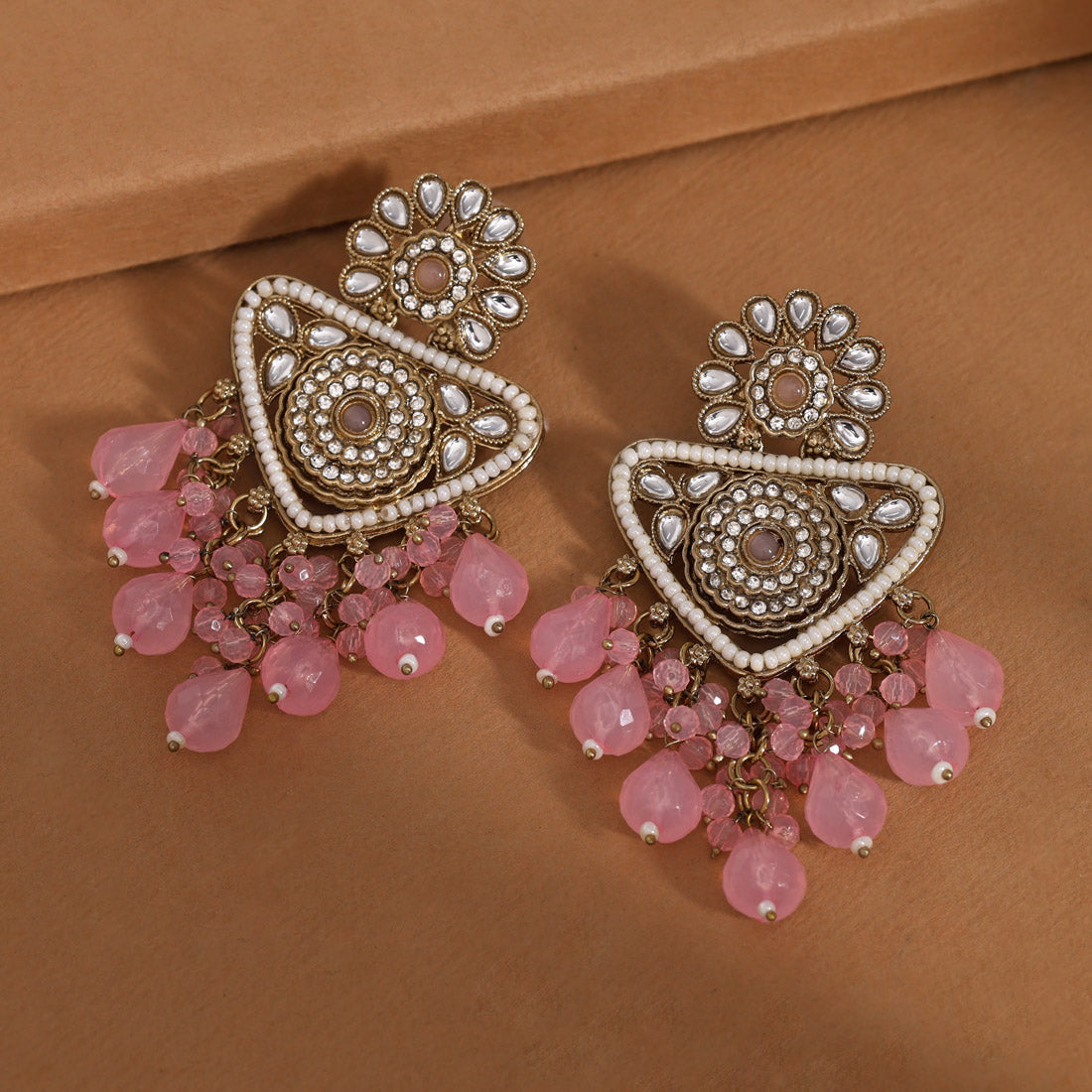 Pink Color Kundan Earrings (KDE993PNK) Jewellery GetGlit