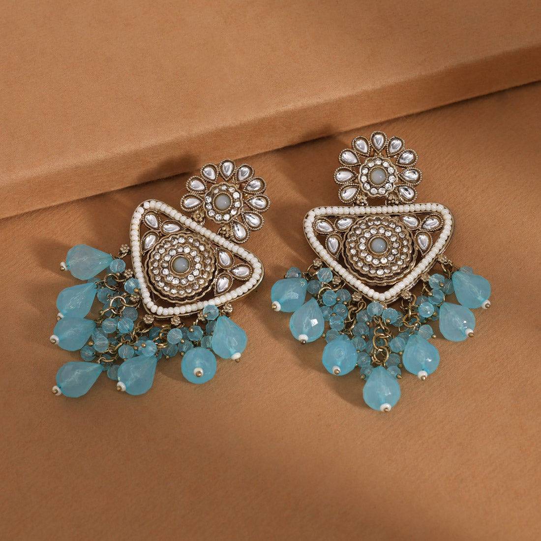 Sky Blue Color Kundan Earrings (KDE993SBLU) Jewellery GetGlit