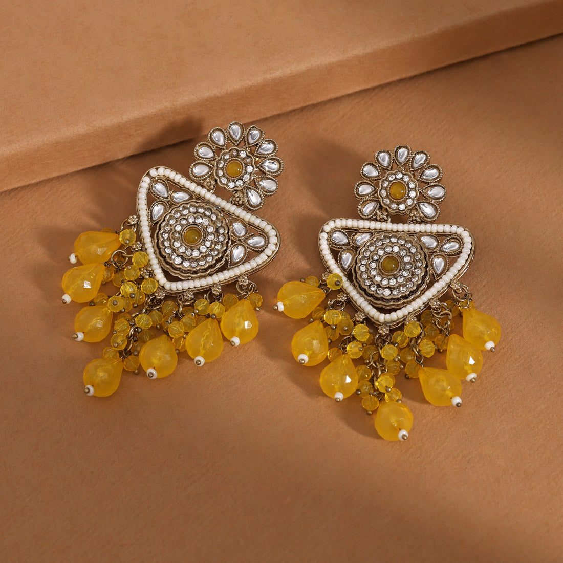 Yellow Color Kundan Earrings (KDE993YLW) Jewellery GetGlit