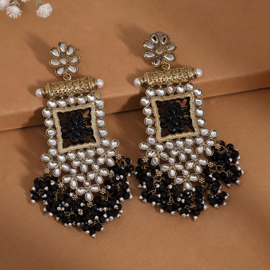 Black Color Kundan Earrings (KDE995BLK) Jewellery GetGlit