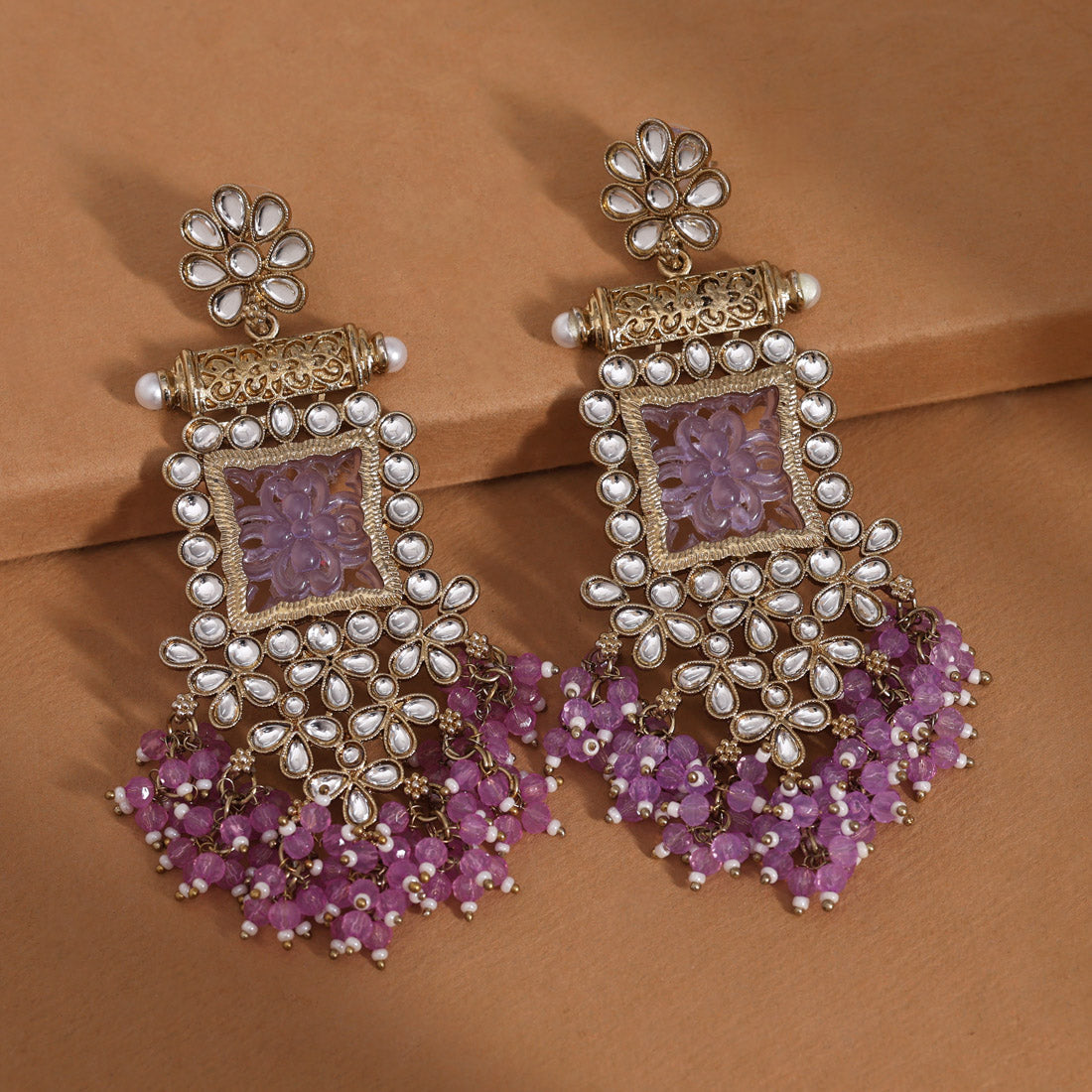 Light Purple Color Kundan Earrings (KDE995LPRP) Jewellery GetGlit