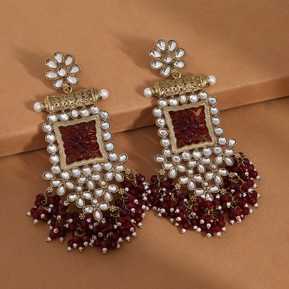 Maroon Color Kundan Earrings (KDE995MRN) Jewellery GetGlit