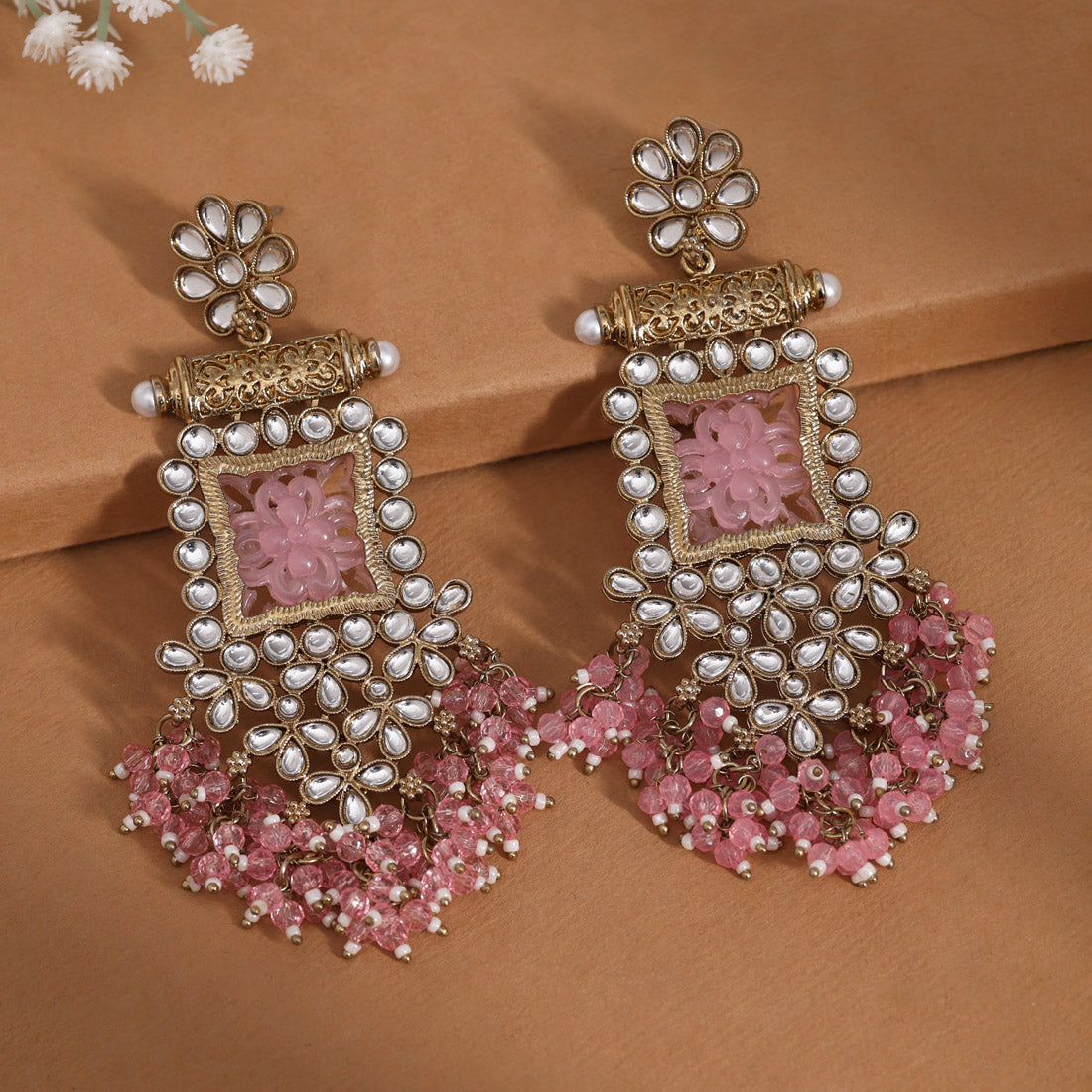 Pink Color Kundan Earrings (KDE995PNK) Jewellery GetGlit