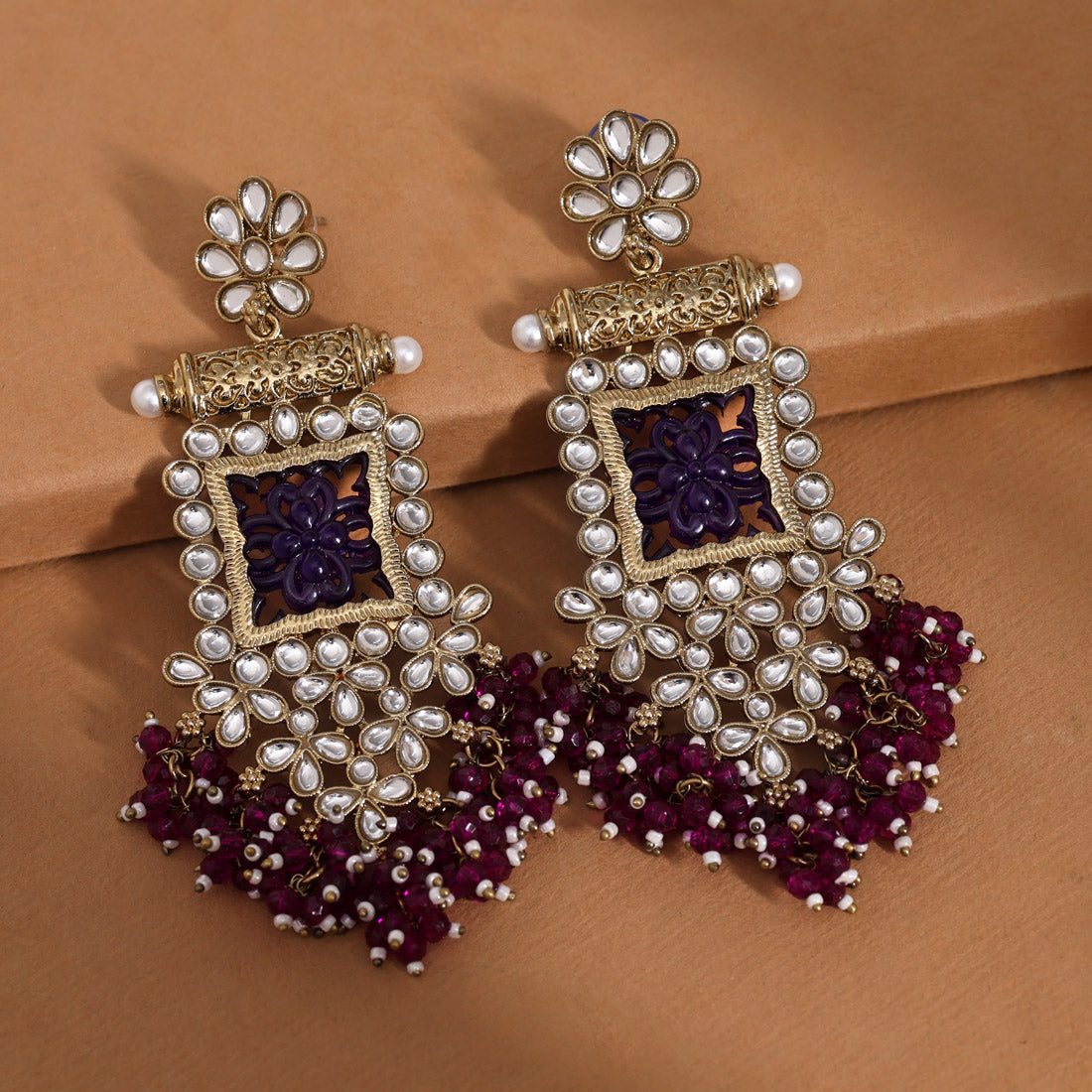 Purple Color Kundan Earrings (KDE995PRP) Jewellery GetGlit